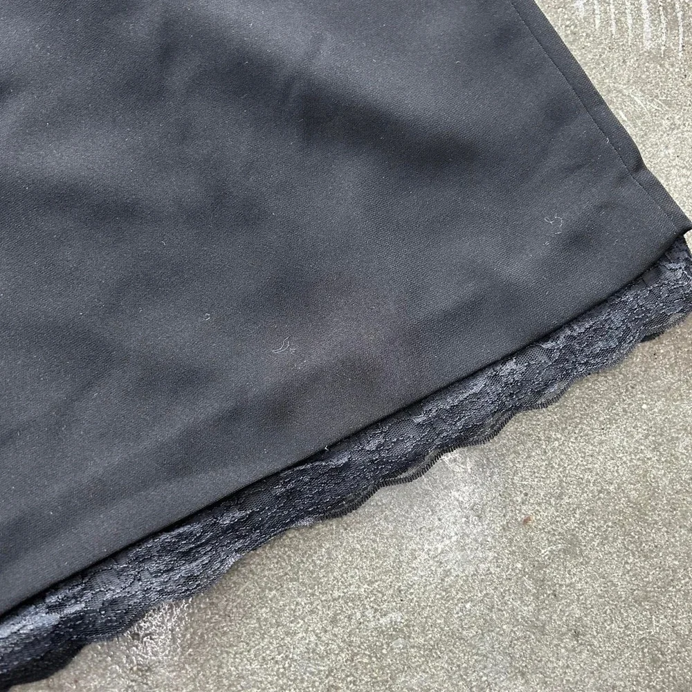 Vintage 90s Black Lace Trim Midi Skirt Women's‎ 14 Zip Back Evening Night Life